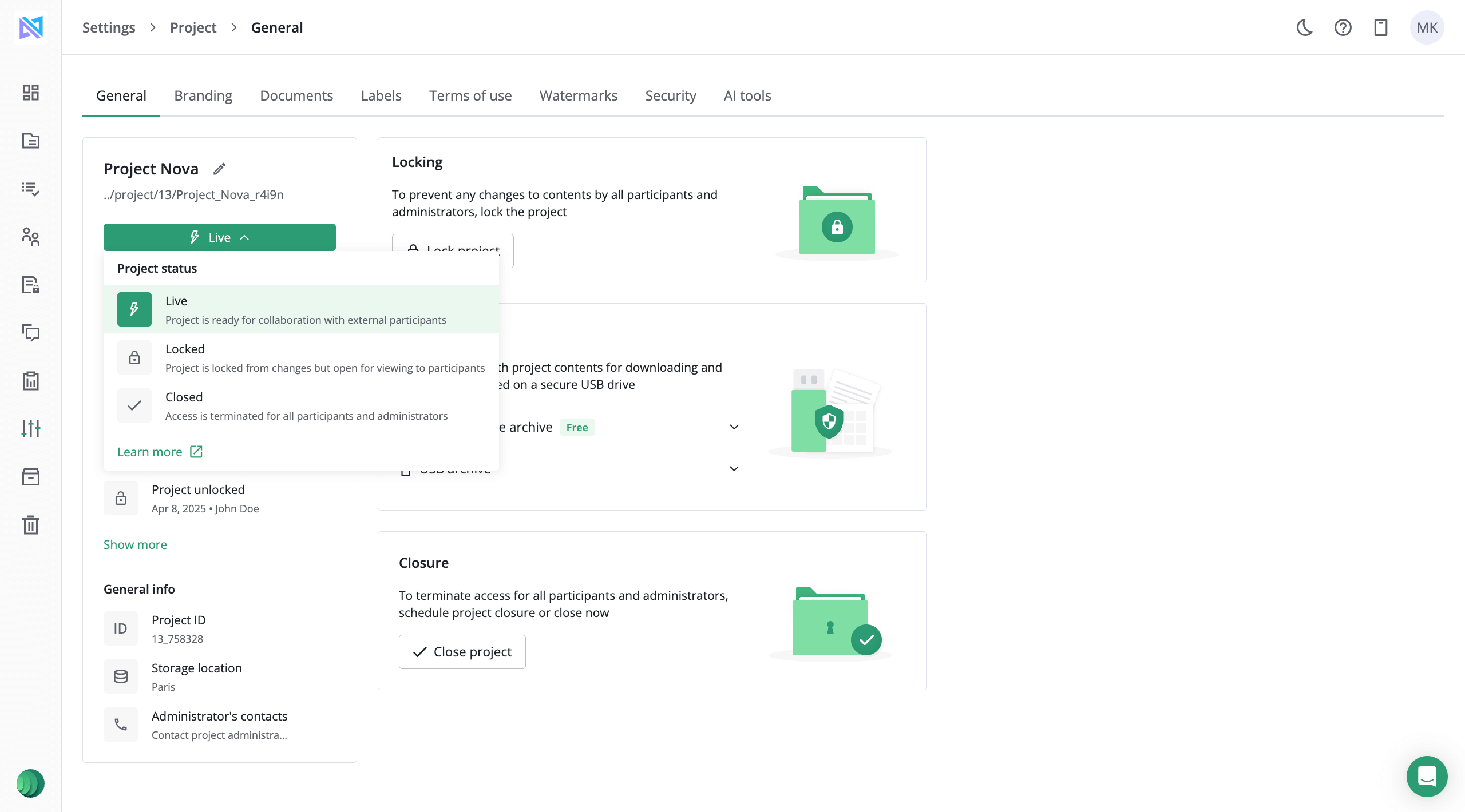 Project statuses update