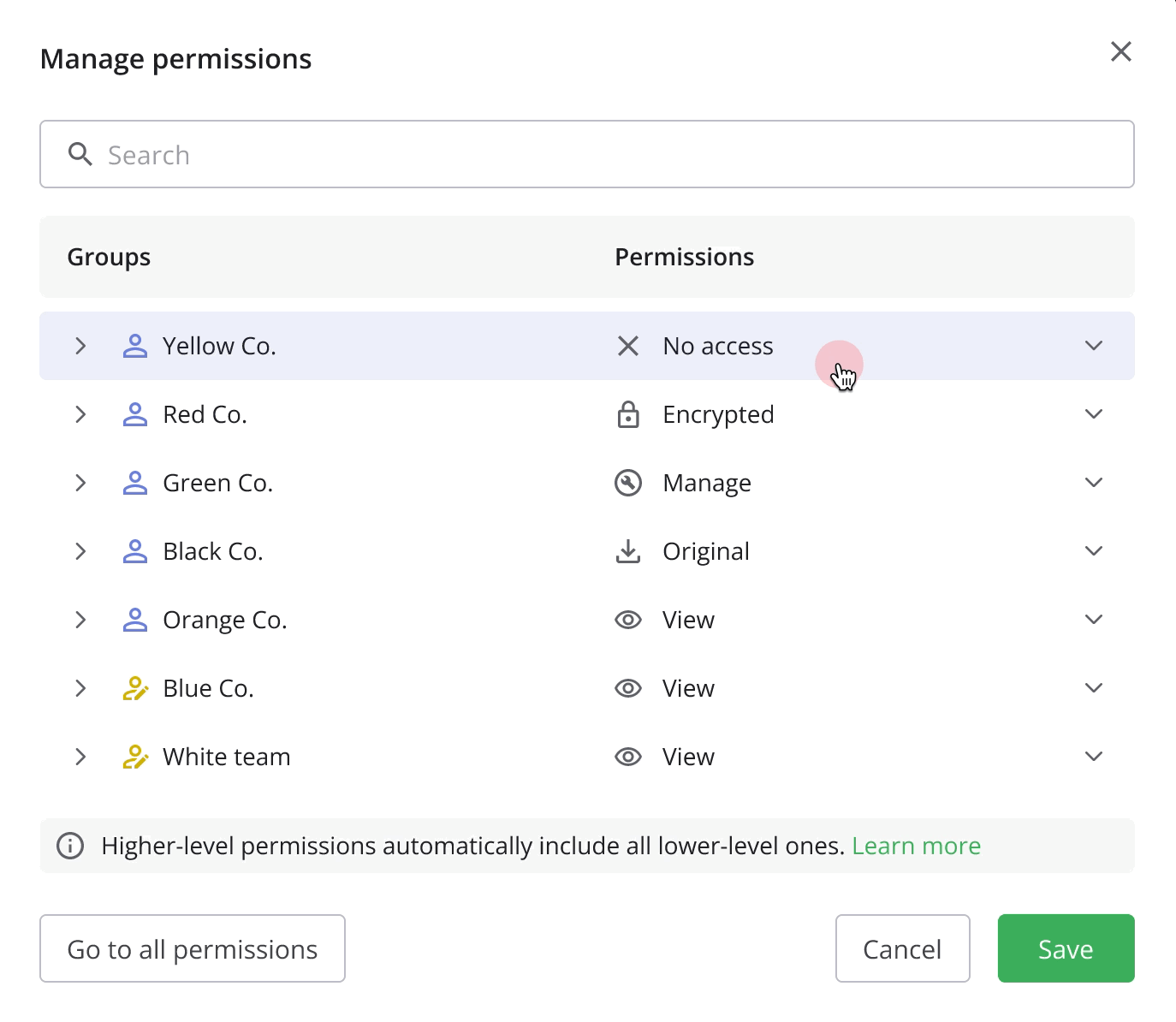 Select permission level