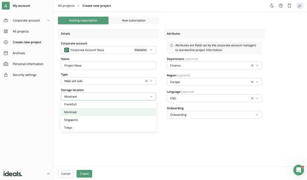 Create project page
